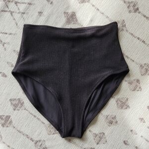 High-Waisted Black Ribbed Bikini Bottoms